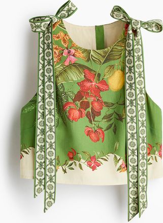 H&M Crop-Top mit Bindetr&auml;gern - Gr&uuml;n/Blumen
