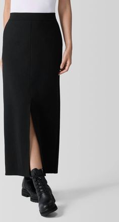 Eileen Fisher Maxi Straight Skirt With Front Slit In Black