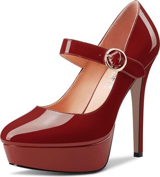 Castamere Women Stiletto High Platform Heel Round Toe Mary Jane Pumps Court Shoe Slip-on Classic Cute Dress 13 CM Heels Burgundy Wine Red 3 UK
