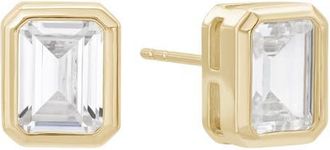 Shashi Emerald Cut Cubic Zirconia Stud Earrings in Gold at Nordstrom