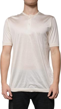 Dolce & Gabbana Mens Off White Silk Henley Short Sleeves T-Shirt