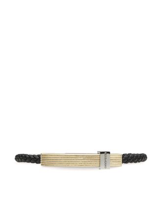 Ferragamo logo-engraved braided bracelet - men - Brass/Calf Leather - One Size - Black