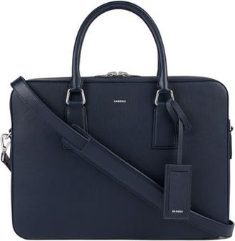 Sandro Large grained leather briefcase in Navy Blue at Nordstrom, Size Medium