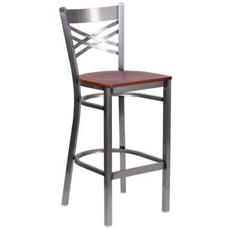 Flash Furniture Clear Coated X Back Metal Restaurant Barstool - Cherry Wood Seat