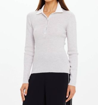 The Upside Faye Fine Knit Polo In Grey Marle