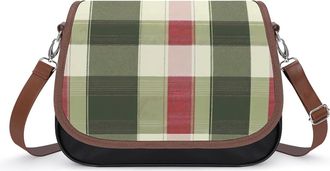 Generic Green Red Buffalo Scottish Tartan Plaid Checkered Crossbody Bag Womens Handbag PU Message Bags Shoulder Purse with Adjustable Strap