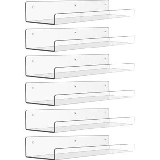 OEM Juego De 6 Estantes De Pared De Acr&iacute;lico Transparente, 38 X 10 Cm, Estantes Flotantes Para Ni&ntilde;os, Ideales Para Ba&ntilde;o, Dormitorio, Sala De Estar, Cocina