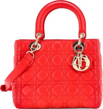 Dior Borsa a tracolla Lady Dior media in pelle di agnello trapuntata con motivo Cannage - Rosso