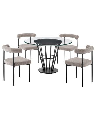 Armen Living Veronica Shannon 5Pc Round Glass Dining Table Set
