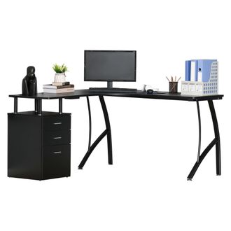 Carter's L-Shaped Computer Desk Table with Storage Drawer Home Office Corner Industrial Style Workstation - Black - CARTER | TJ Hughes