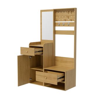 STILVORA Mueble De Entrada Con 2 Cajones, 1 Armario Y Estantes, Con Espejo Y Ganchos Ajustables, Estilo Moderno, De Tablero De Part&iacute;culas, Madera, 105&times;38&times;180 C