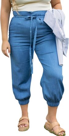 LFDL Chambray Cropped Tapered Joggers In Blue