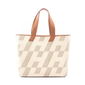 Herm&egrave;s Beige Brown Canvas Toile H Swift Leather Tote Bag (Pre-Owned)