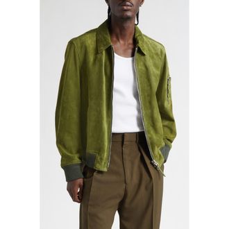 Tom Ford Collared Suede Bomber Jacket in Olive at Nordstrom, Size 42 Us