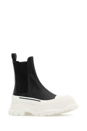 Alexander McQueen Womens Black Nappa Leather Tread Slick Ankle Boots Blackwhitewhitesi Shoe Textile Upper And Rubber Stivali
