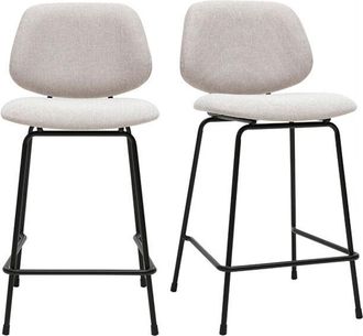 Miliboo Taburetes De Bar En Tela Efecto Terciopelo Texturado Beige Y Metal H66.5 Cm Barnet (lote De 2)