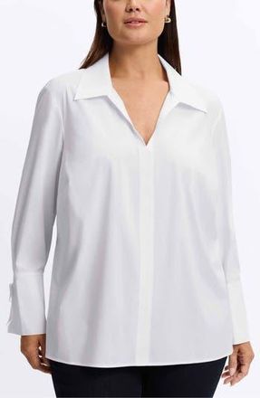 Foxcroft Carla Tie Cuff Cotton Blend Popover Top in White at Nordstrom Rack, Size 1X