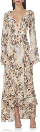 AFRM Mimi Snakeskin Print Long Sleeve Ruffle Maxi Dress in Shine Snake at Nordstrom Rack, Size Medium