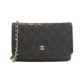 Chanel Black Bordeaux Leather Chain/Shoulder Wallet (Pre-Owned)