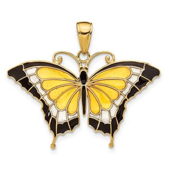 Diamond2Deal 14k Yellow Gold Yellow Enameled Butterfly Pendant