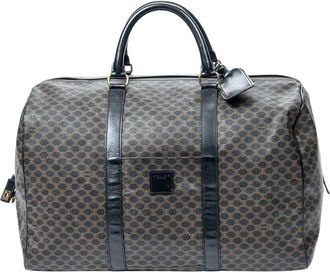 Celine Black & Brown Macadam Coated Canvas Large Travel Boston Bag (Authentic Pre-Loved)