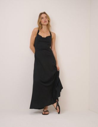 Nobody's Child Black Linen-blend Dana Midi Dress