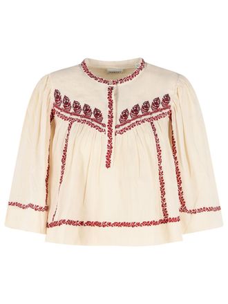 Isabel Marant Juline beige und rote Baumwollbluse