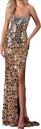 Terani Couture Superb Long Dress In Gold/nude