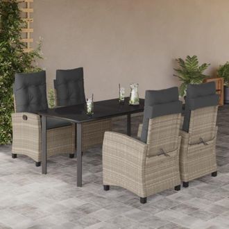 vidaXL Set Comedor De Jard&iacute;n 5 Pzas Cojines Rat&aacute;n Sint&eacute;tico Gris Claro Vidaxl