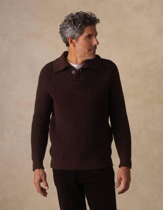 The Normal Brand Waffle Long Sleeve Popover Sweater In Dark Brown