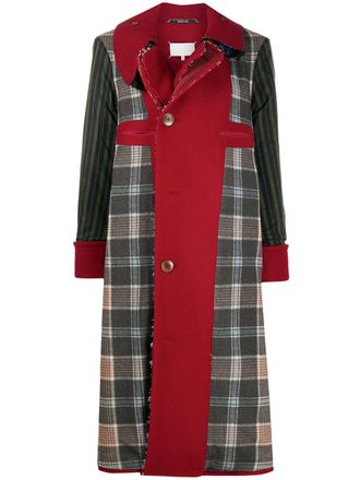 Maison Margiela check panelled midi coat - women - Cotton/Cotton/Polyamide/Acetate/Wool/Wool - 38 - Green