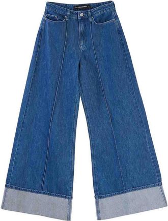 Karl Lagerfeld Folded Wide Leg Denim Pants