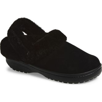 Crocs Unfurgettable Faux Suede & Faux Fur Clog in Black at Nordstrom, Size 10 Womens