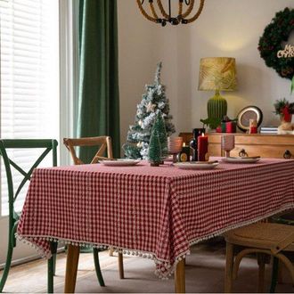 No Brand Mantel Retro A Cuadros Con Borlas - Ideal Para Cocinas, Buffets, Restaurantes, Picnics, Fiestas Y Decoraci&oacute;n De Mesas - 140x220cm