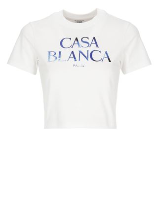 Casablanca White Meduse Sportive Logo Cropped Cotton T-Shirt