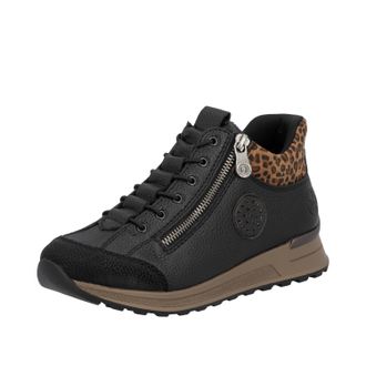 Rieker Sneaker RIEKER Ready2GO, Damen, Gr. 36, schwarz (schwarz, leo), Lederimitat, Textil, animal-print, Schuhe Sneaker, Schn&uuml;rboots, High Top Sneaker, Stie