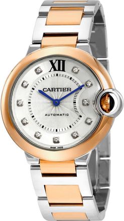 Cartier Ballon Bleu Automatic Silver Diamond Dial Steel and 18K Pink Gold Ladies Watch W3BB0007