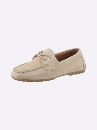 Heine Mokassin HEINE, Damen, Gr. 37, beige (sand), Leder, Rindsleder, Veloursleder, Schuhe Mokassin