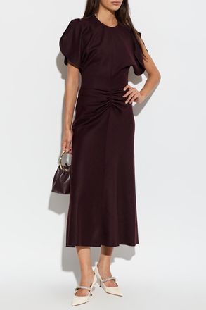 Victoria Beckham Wool Dress With Draping, Womens, Burgundy