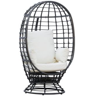 OUTSUNNY Swivel Egg Chair Rattan Outdoor Chair with Cushion for Patio Black | TJ Hughes