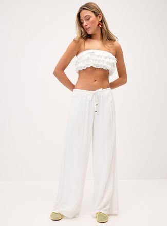 Twik Womens Crinkled elastic-waist wide-leg pant