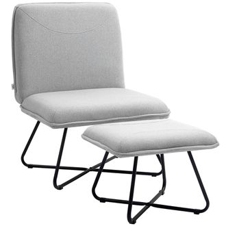 OEM Butaca Con Reposapi&eacute;s Sill&oacute;n Para Lectura Con Patas De Acero En Forma De Cruz Gris Claro