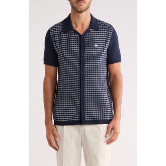 Original Penguin Grid Chainstitched Knit Camp Shirt in Dark Sapphire at Nordstrom Rack, Size Xx-Large