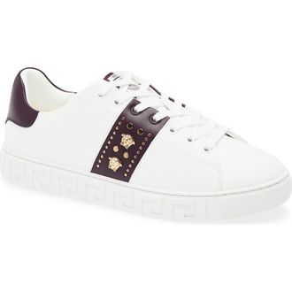 Versace Studded Greca Sneaker in White Mulberry Gold at Nordstrom, Size 13Us