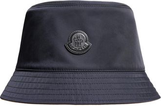 Moncler Moncler Leather Logo Gabardine Bucket Hat, Women, Blue, Size: L