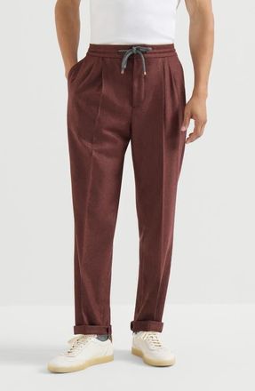 Brunello Cucinelli Virgin wool and cashmere flannel trousers with drawstring and double pleats in Burned at Nordstrom, Size 60 It
