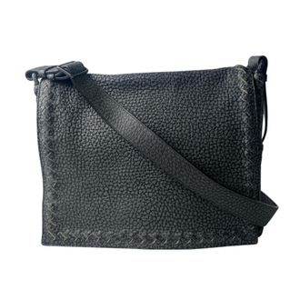 Bottega Veneta Gray Leather Messenger Bag Shoulder Bag (Pre-Owned)