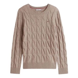 Tommy Hilfiger Truien - Dames - Ronde hals truien - Grijs - S - Leer - Truien & Vesten