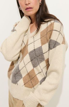 Alex Mill Campbell Argyle Wool Blend V-Neck Sweater in Wishbone Multi at Nordstrom, Size Large