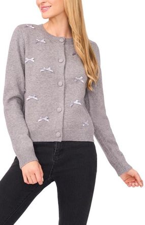 CeCe by Cynthia Steffe Bow Detail Crewneck Cardigan in Light Heather Grey at Nordstrom, Size Xx-Small
